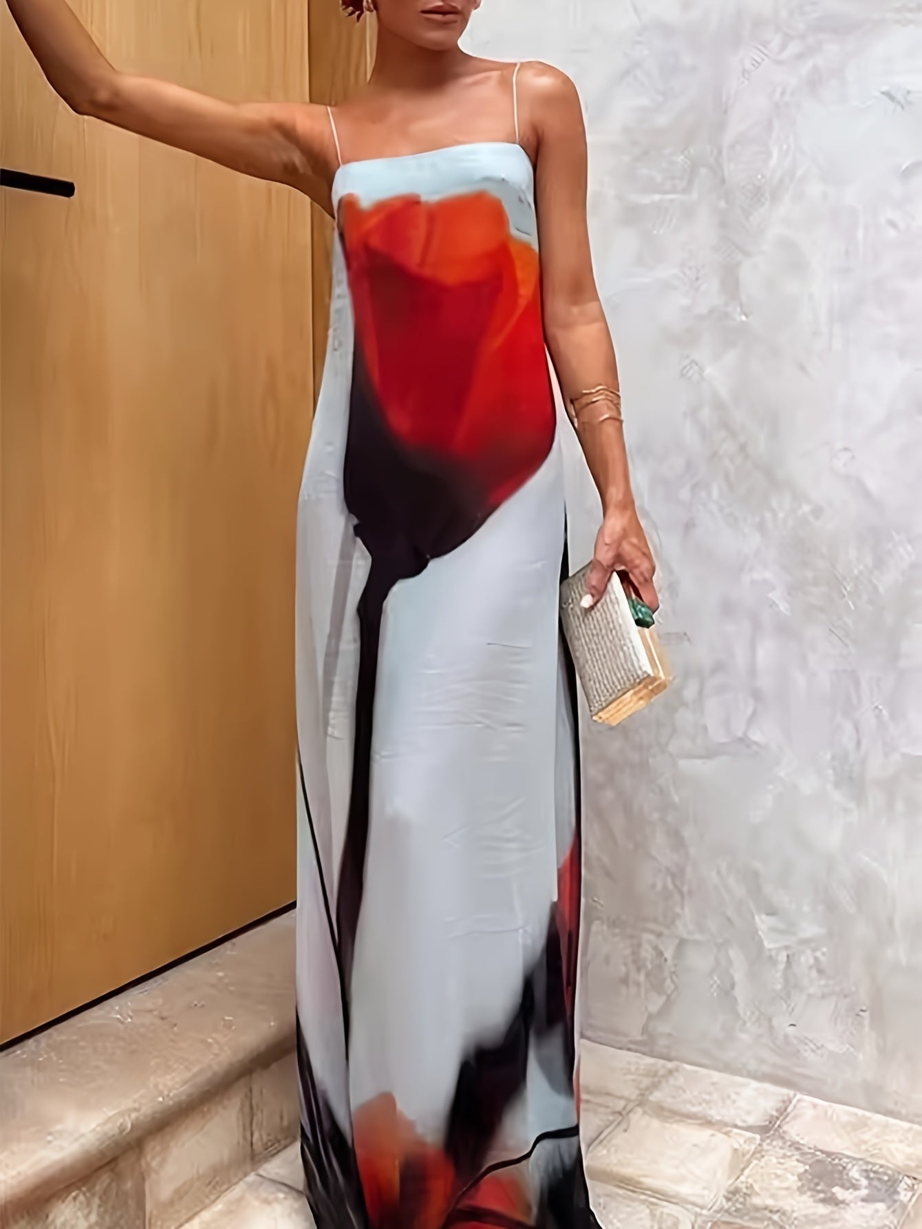 Vestido Largo de Gala Mujer Estampado Artístico Tirantes