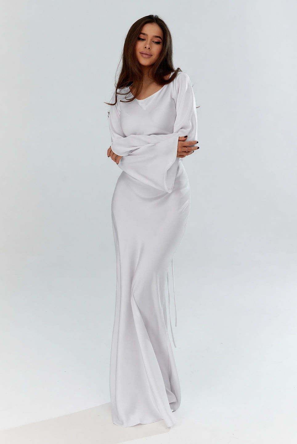 Vestido Largo de Gala Mujer Manga Larga Escote Redondo