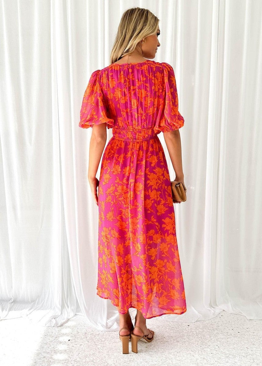 Vestido Largo de Invitada de Boda Estampado Mujer Escote V