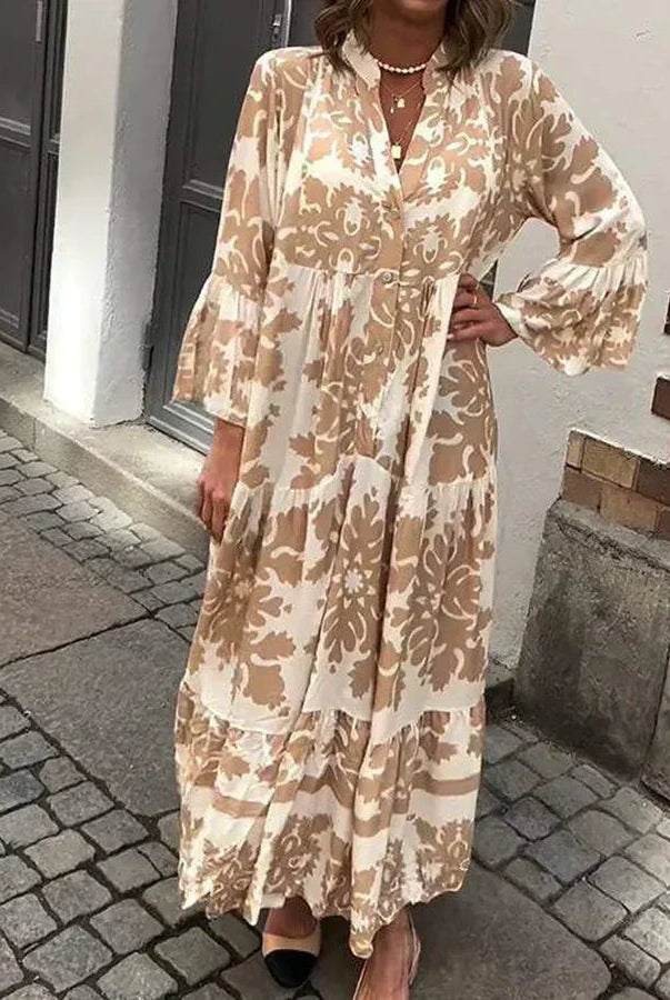 Vestido Largo de Invitada Mujer Estampado Floral Manga Larga