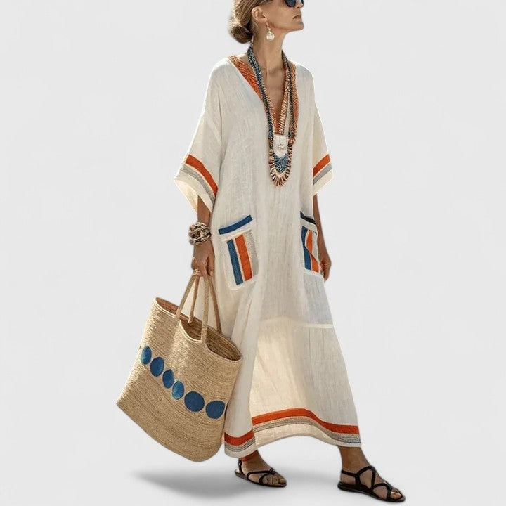 Vestido Largo de Novia Boho Mujer Bordados Étnicos