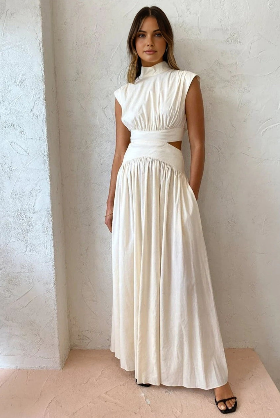 Vestido Largo de Novia Civil Cut Out Mujer Cuello Alto