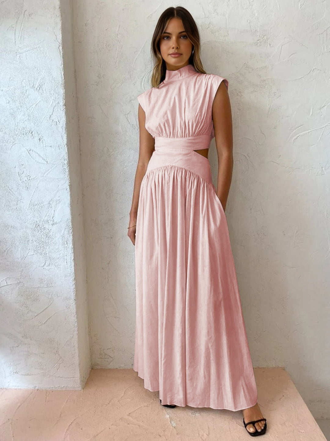 Vestido Largo de Novia Civil Cut Out Mujer Cuello Alto