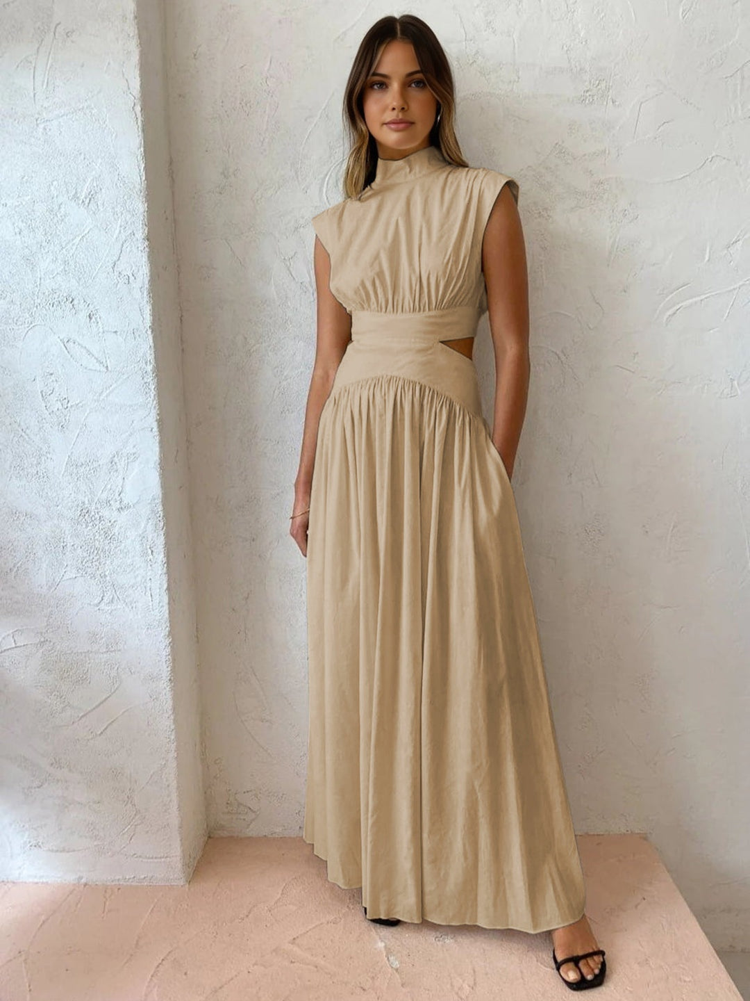 Vestido Largo de Novia Civil Cut Out Mujer Cuello Alto