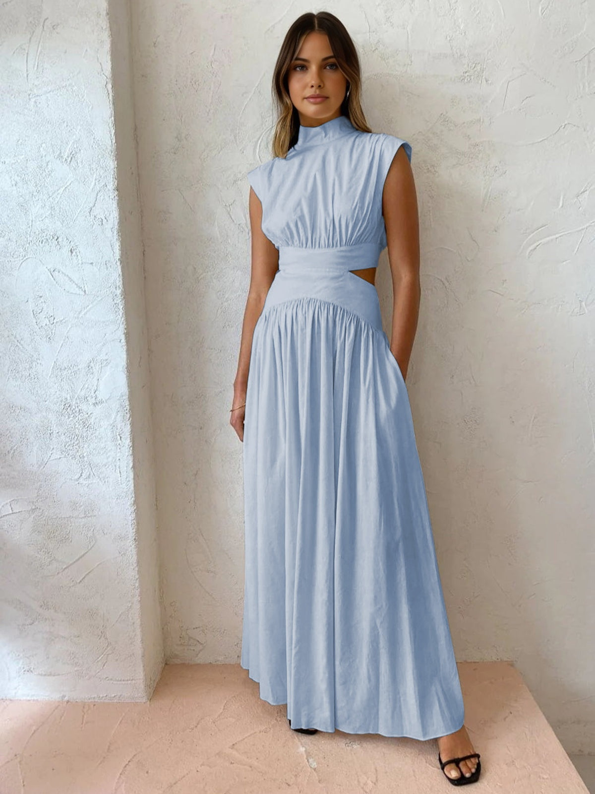 Vestido Largo de Novia Civil Cut Out Mujer Cuello Alto