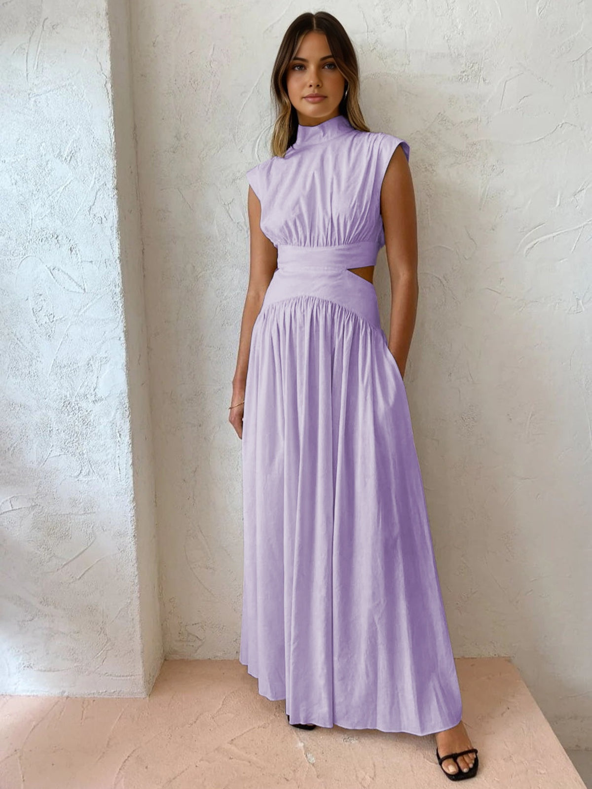Vestido Largo de Novia Civil Cut Out Mujer Cuello Alto
