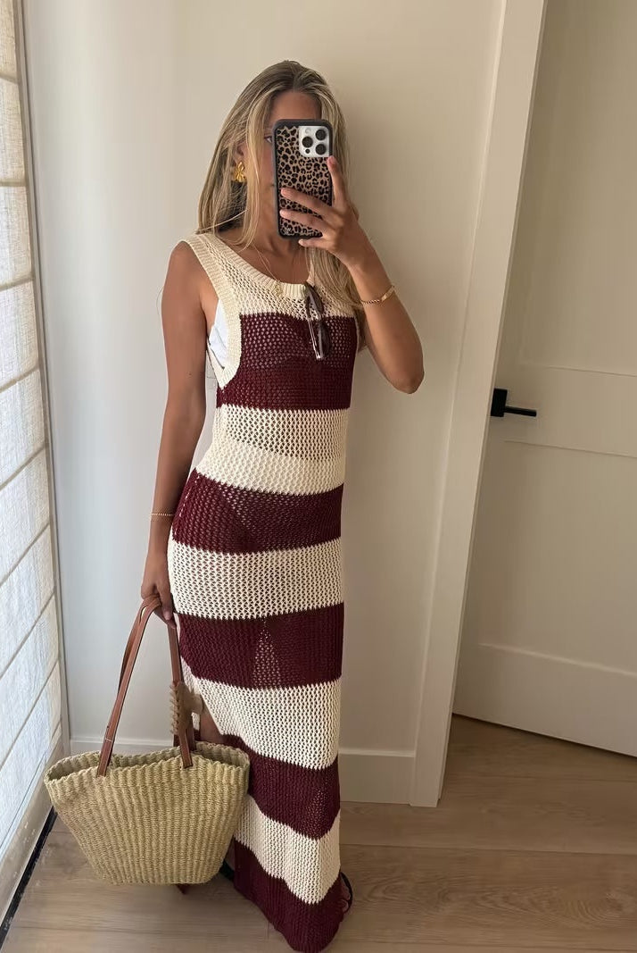Vestido Largo de Punto a Rayas Mujer Sin Mangas