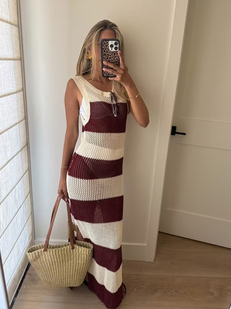 Vestido Largo de Punto a Rayas Mujer Sin Mangas