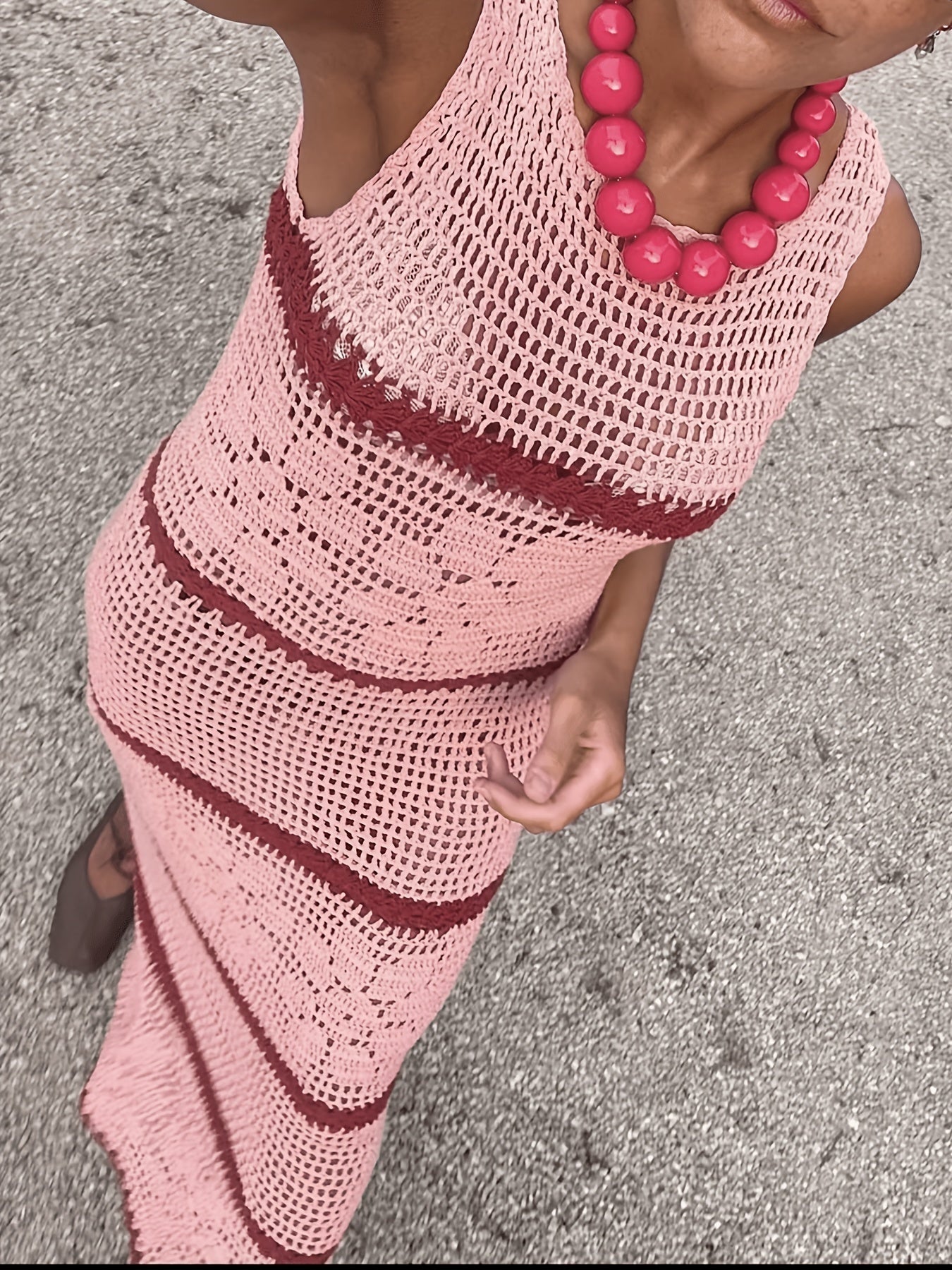 Vestido Largo de Punto Calado Mujer Sin Mangas