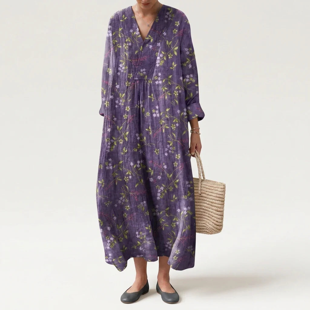 Vestido Largo Geométrico Estampado Patchwork Mujer Escote V
