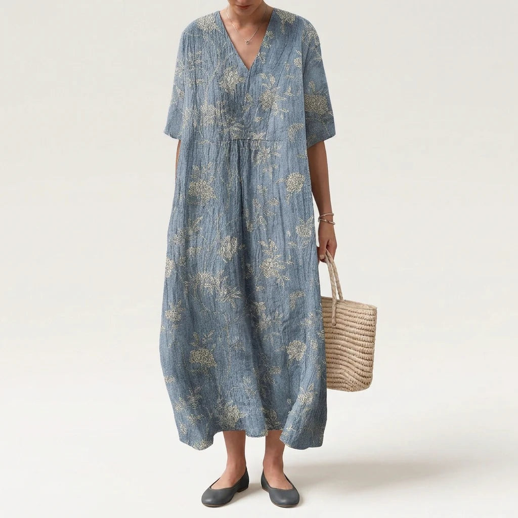 Vestido Largo Geométrico Estampado Patchwork Mujer Escote V