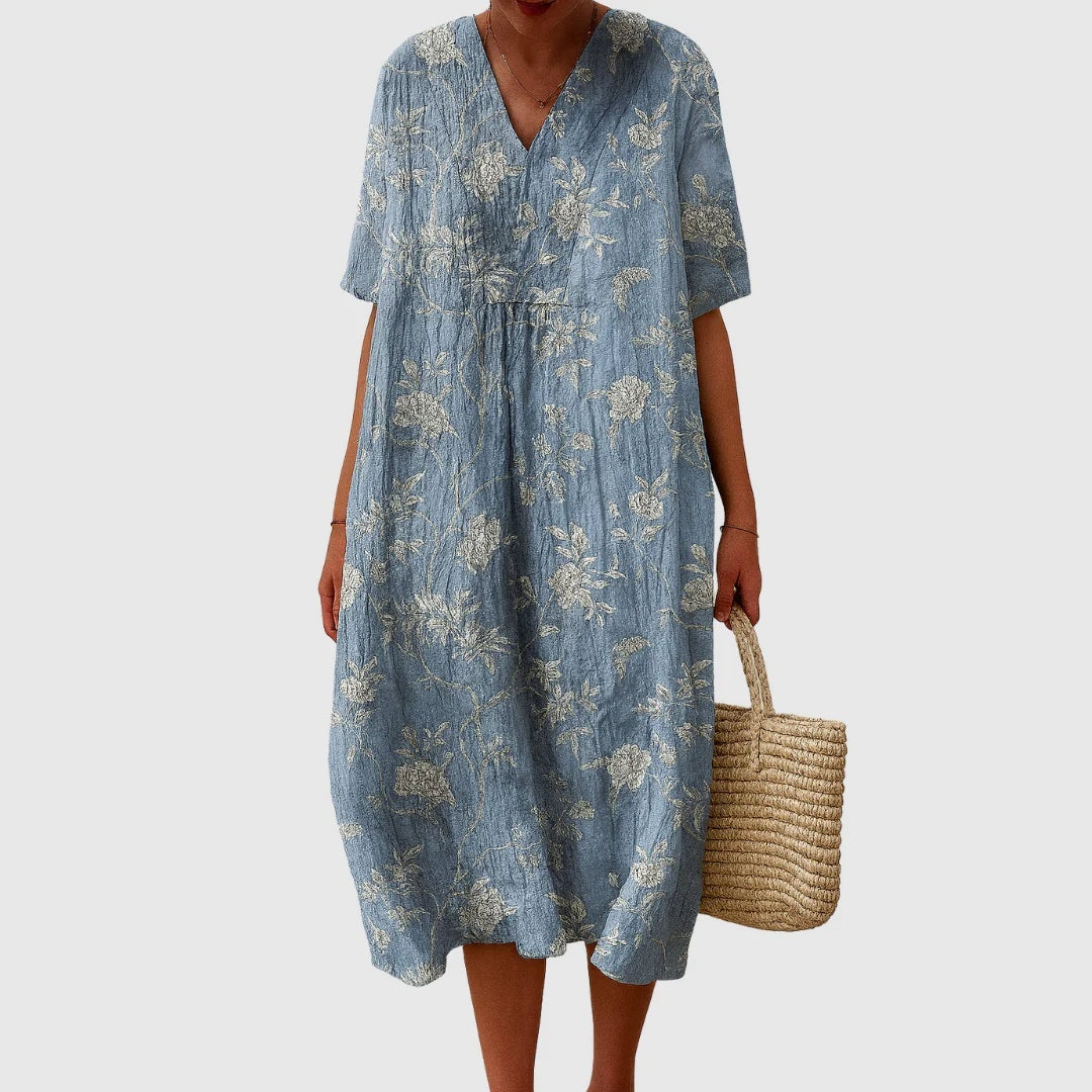 Vestido Largo Geométrico Estampado Patchwork Mujer Escote V