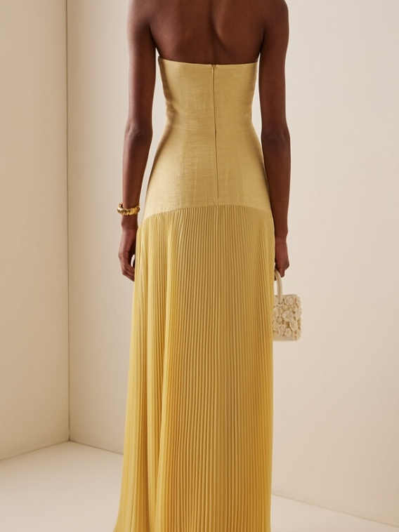Vestido Largo Palabra de Honor Mujer Plisado