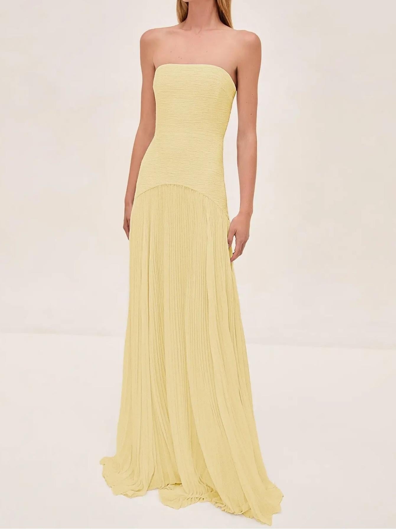 Vestido Largo Palabra de Honor Mujer Plisado