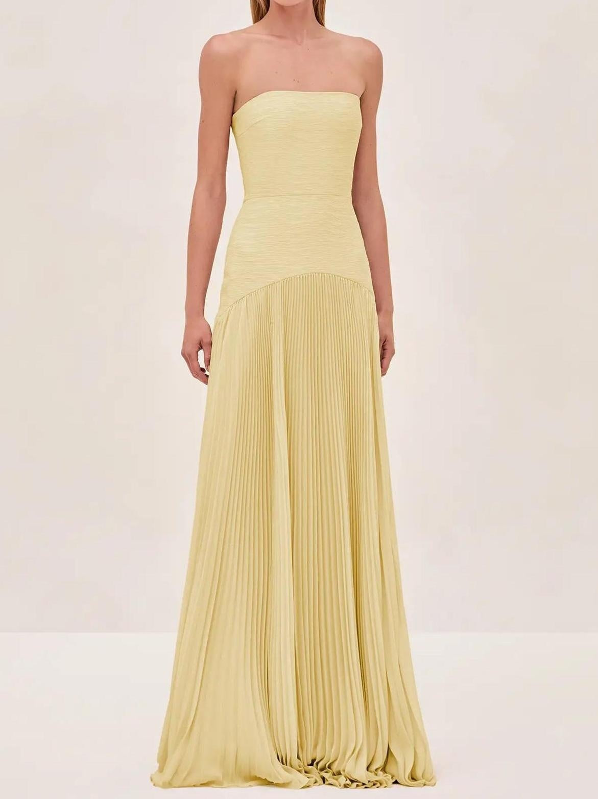 Vestido Largo Palabra de Honor Mujer Plisado