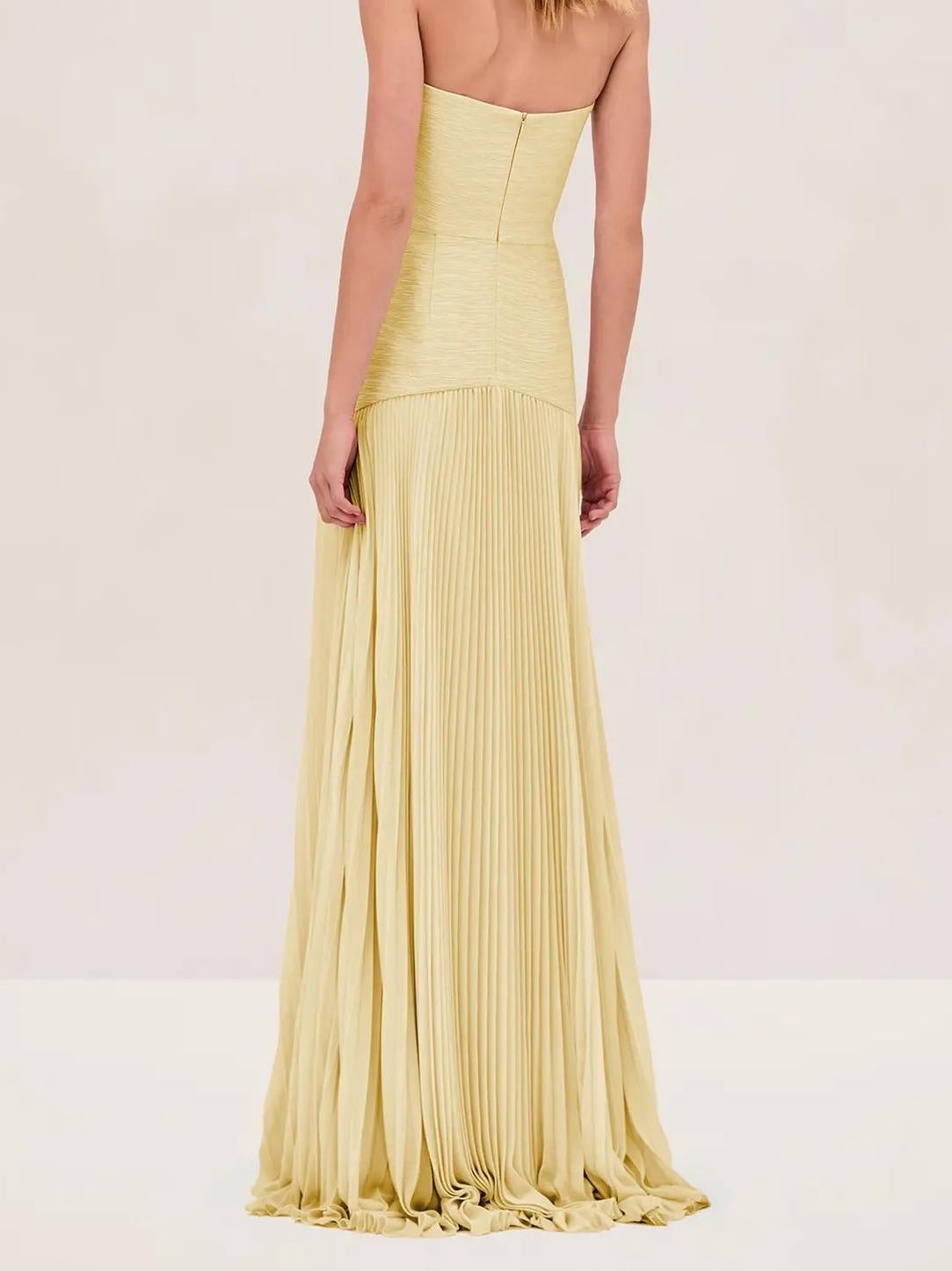 Vestido Largo Palabra de Honor Mujer Plisado
