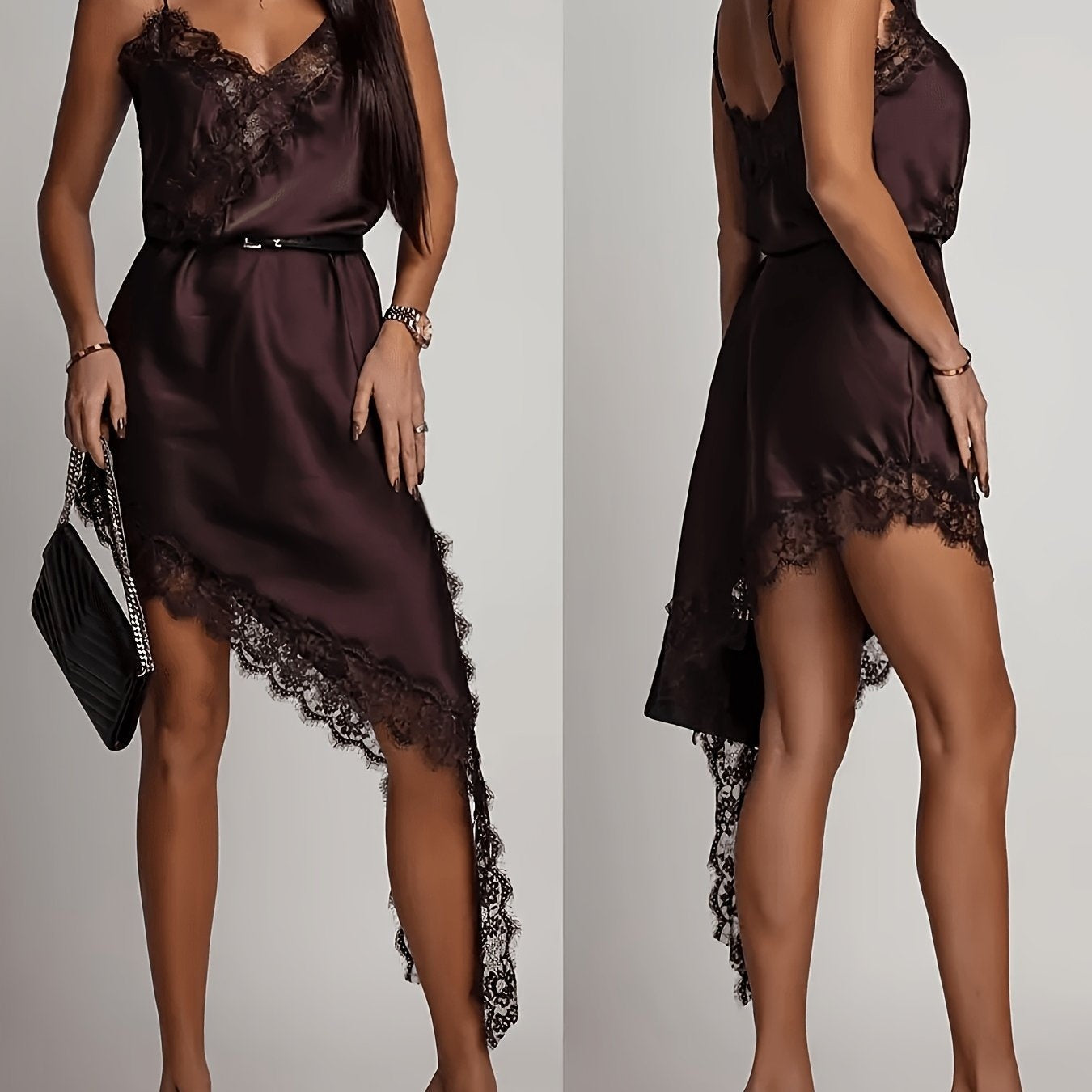 Dolores | Vestido Lencero Asimétrico con Encaje Mujer Tirantes