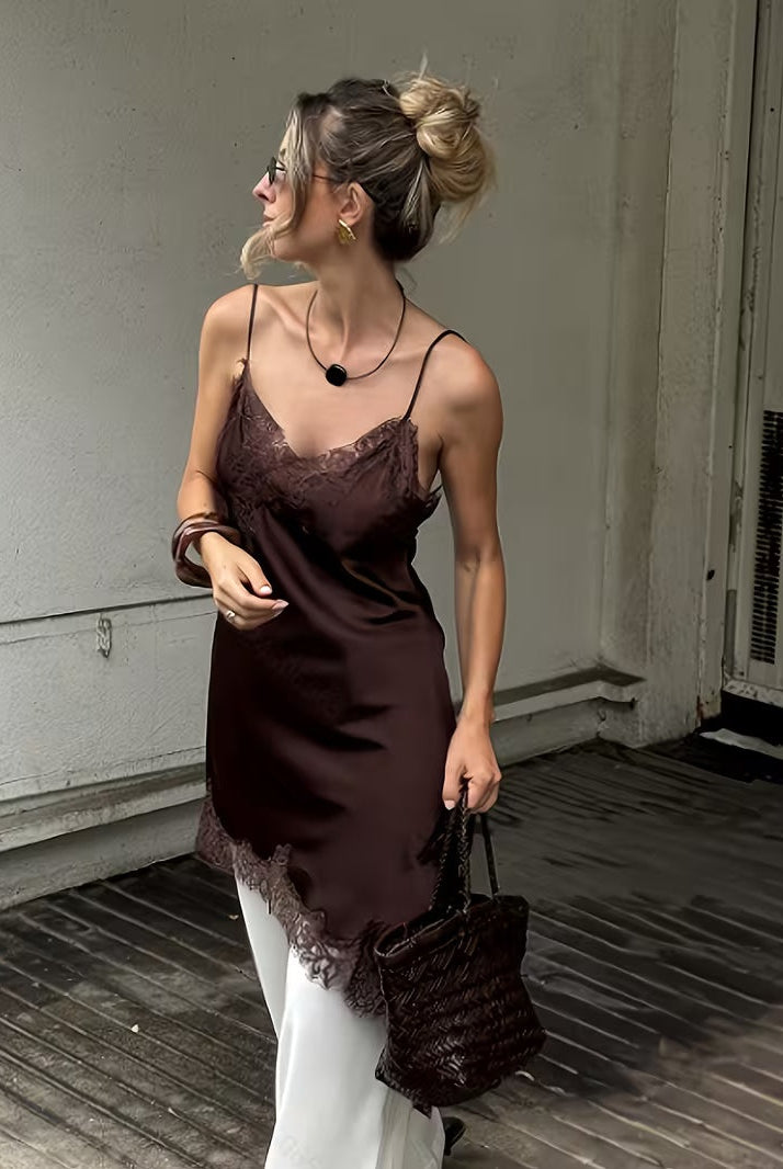 Vestido Lencero Asimétrico Mujer Tirantes Encaje