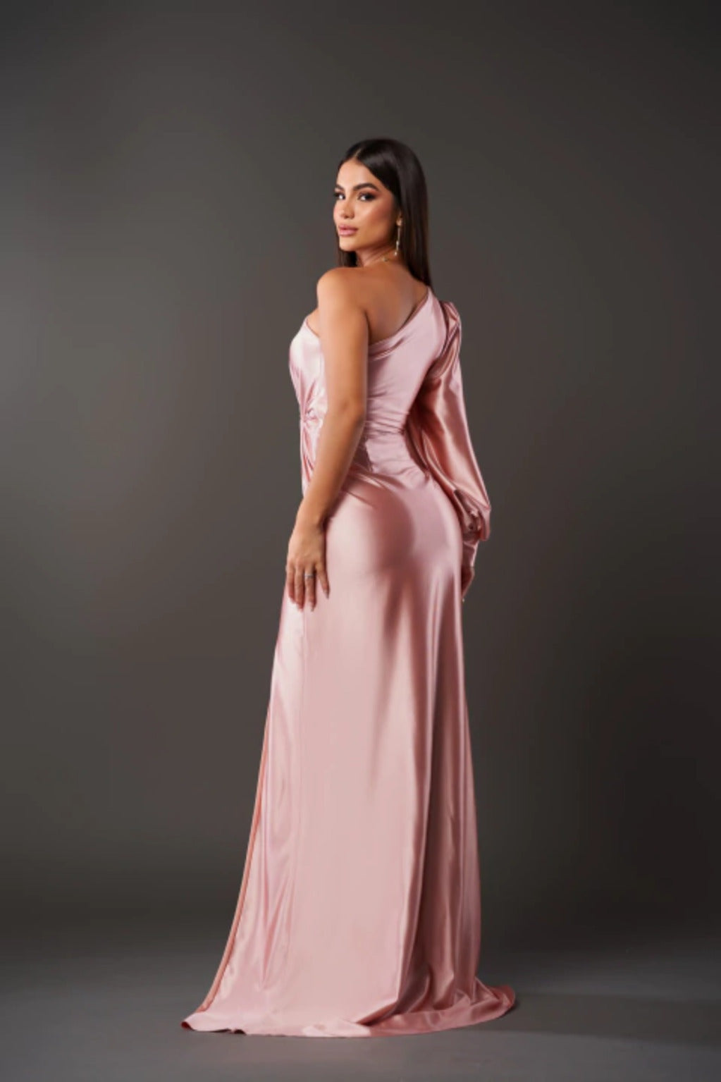 Vestido Lencero de Un Hombro Mujer Drapeado Abertura Lateral