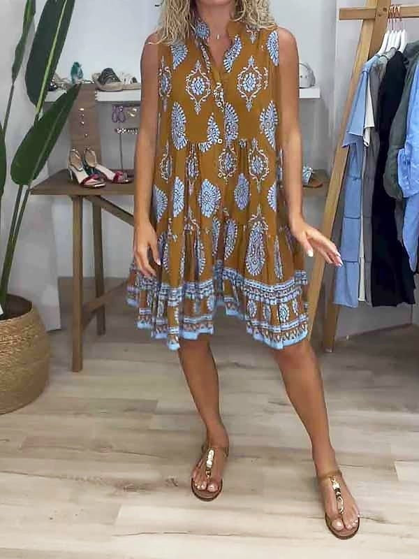 Vestido Midi Boho Estampado Tribal Mujer Sin Mangas