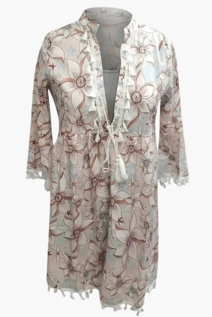 Vestido Midi Camisero Estampado Floral Mujer Manga Larga