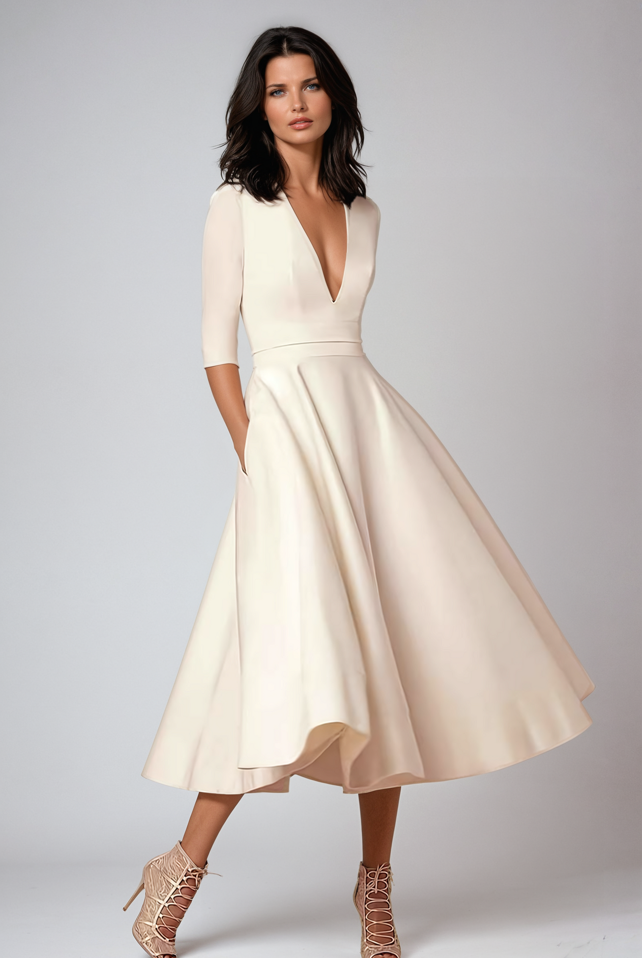 Vestido Midi de Fiesta Largo Mujer Escote V