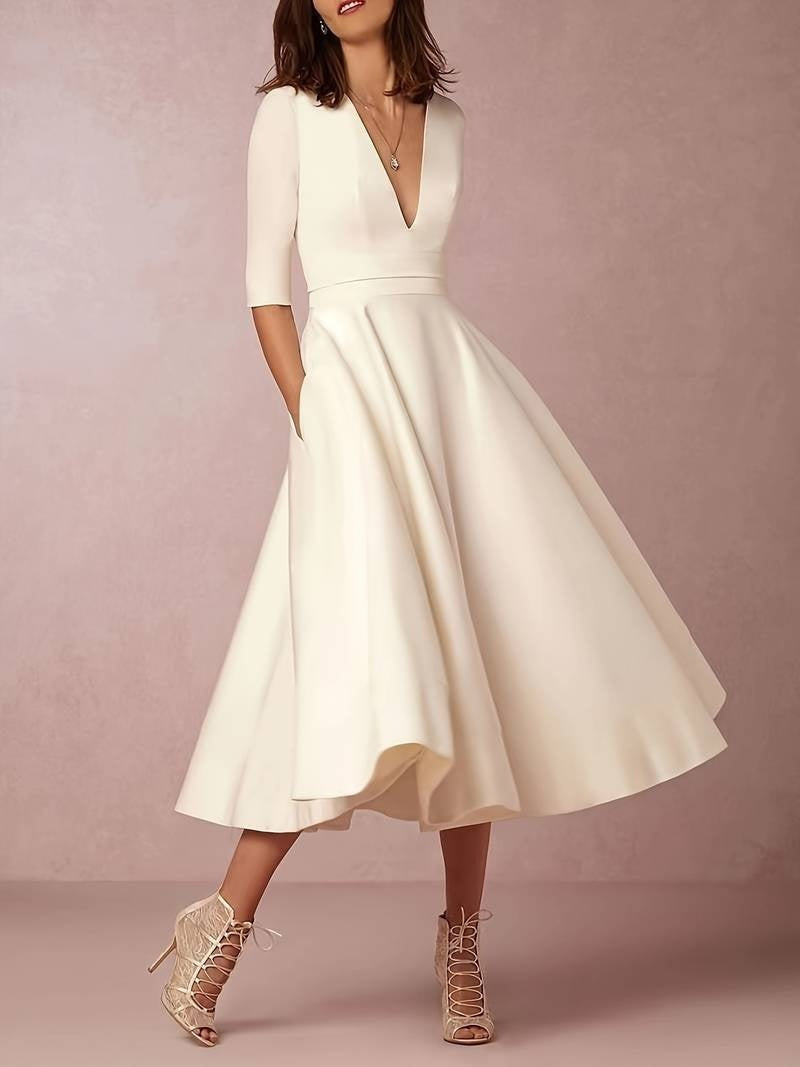 Vestido Midi de Fiesta Largo Mujer Escote V