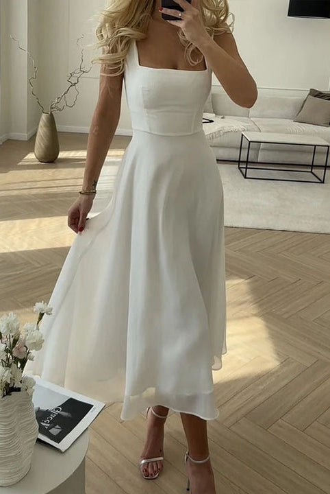 Vestido Midi de Invitada de Boda Mujer Escote Cuadrado