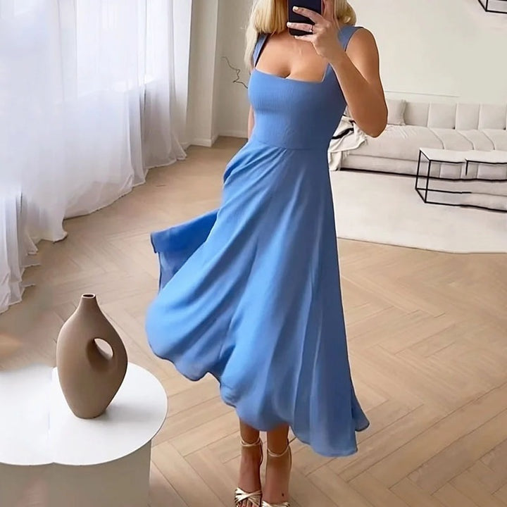 Vestido Midi de Invitada de Boda Mujer Escote Cuadrado