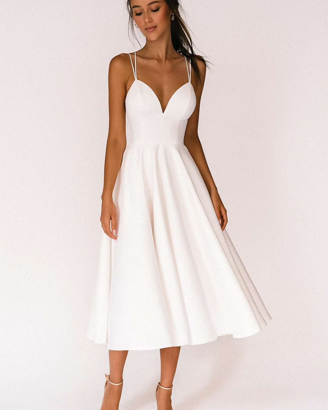 Vestido Midi de Invitada de Boda Mujer Escote V Tirantes