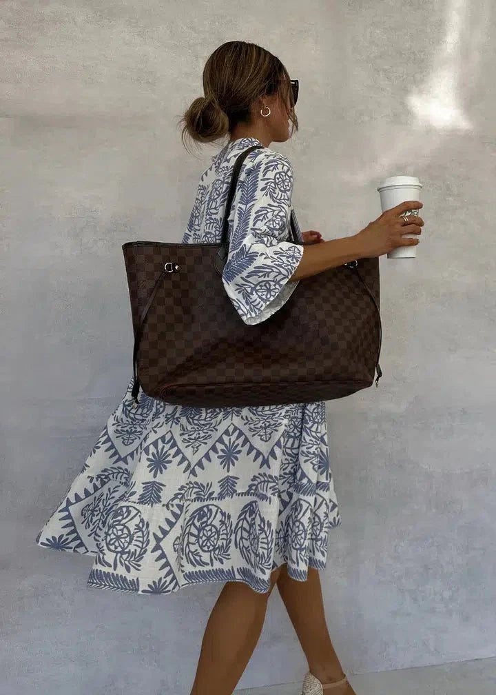 Vestido Midi de Invitada Estampado Geométrico Mujer Manga Larga