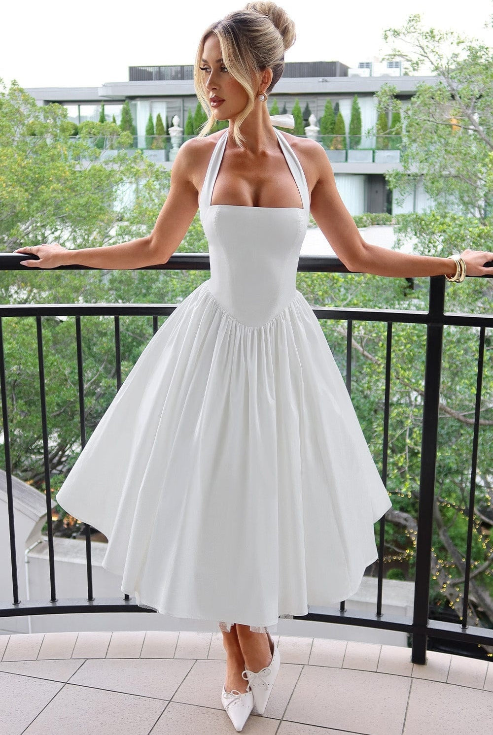 Vestido Midi de Novia Civil Halter Mujer