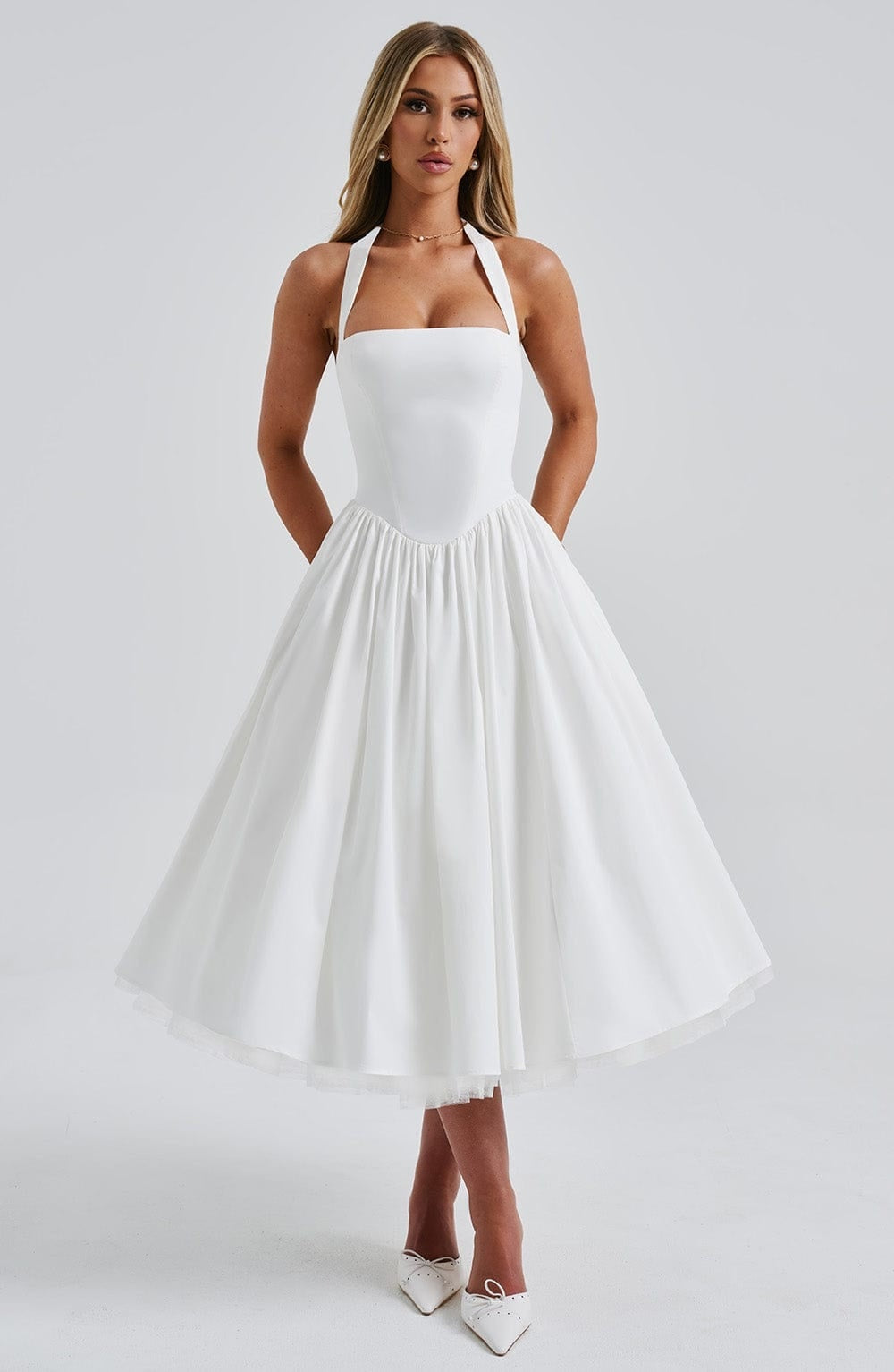 Vestido Midi de Novia Civil Halter Mujer