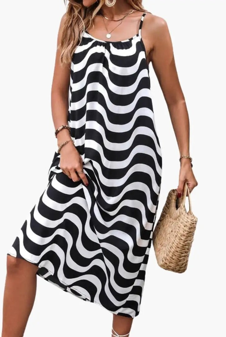 Vestido Midi Estampado Geométrico Mujer Tirantes