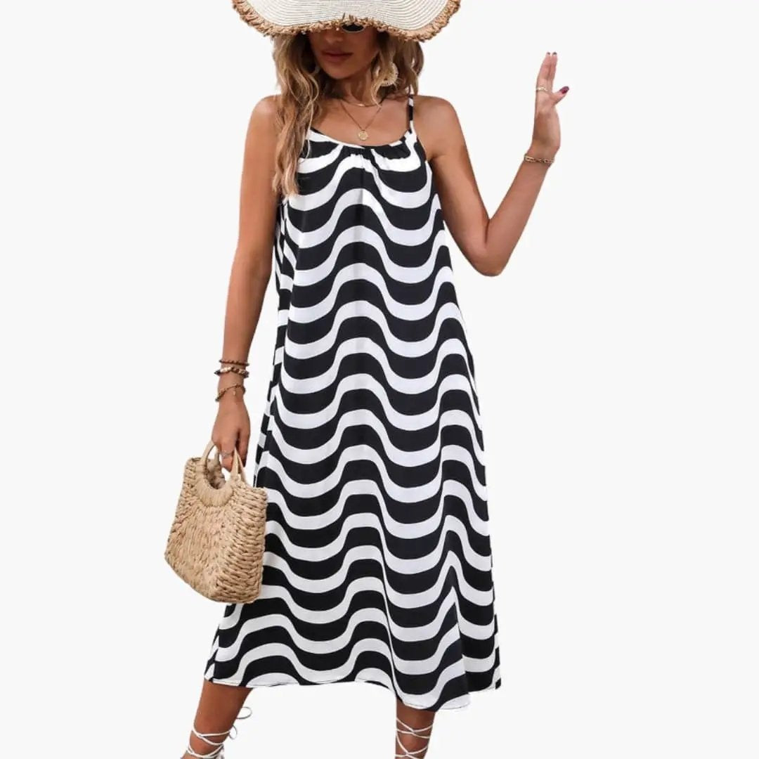 Vestido Midi Estampado Geométrico Mujer Tirantes
