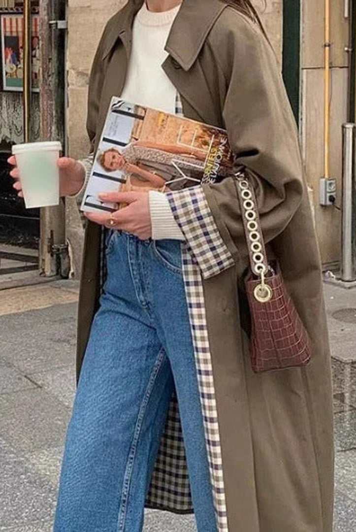 Yolanda | Gabardina Larga Mujer Oversize Forro de Cuadros