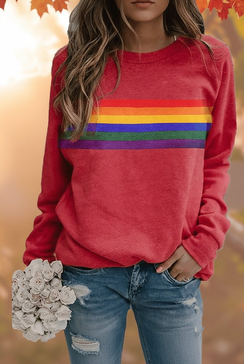 Yolanda | Sudadera Oversize Mujer Estampado Rayas Arcoíris