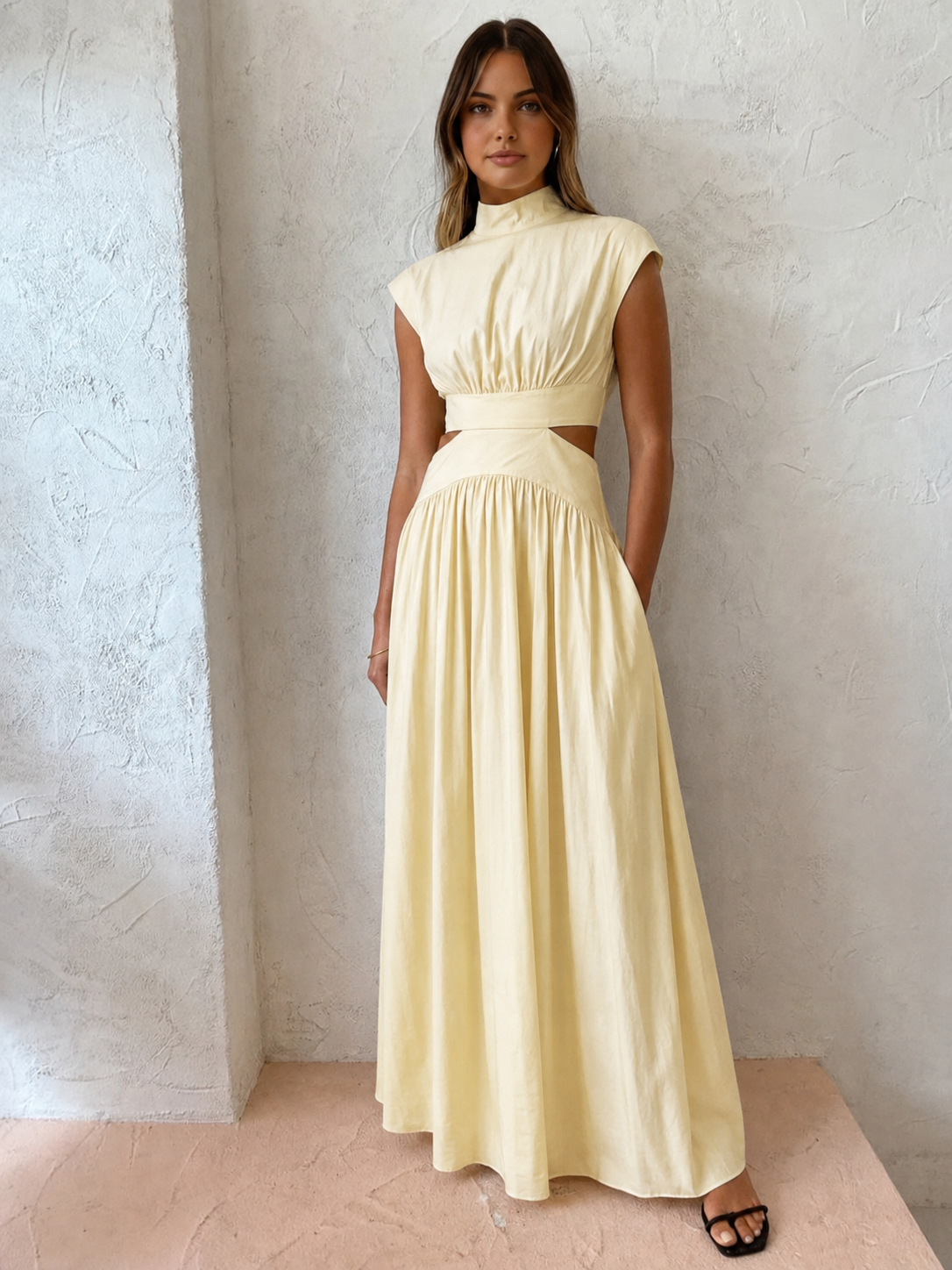 Cristina | Vestido Largo de Novia Civil Cut Out Mujer Cuello Alto