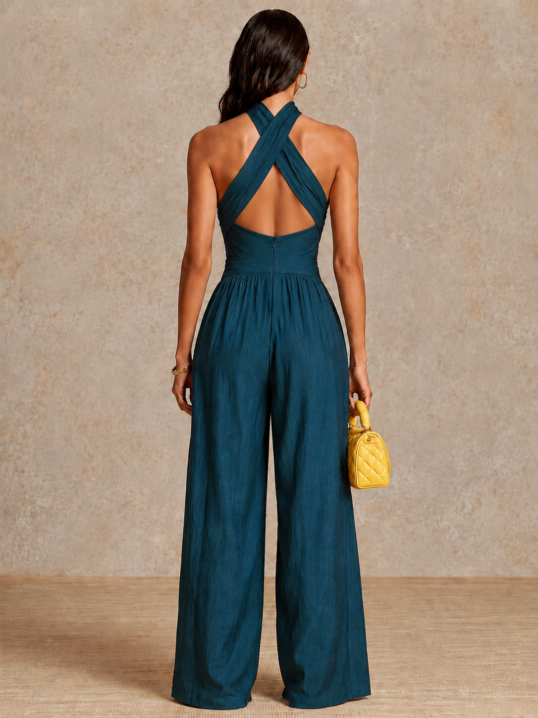 Lorena | Conjunto Top Halter de Lino y Pantalón Palazzo de Cintura Alta Mujer