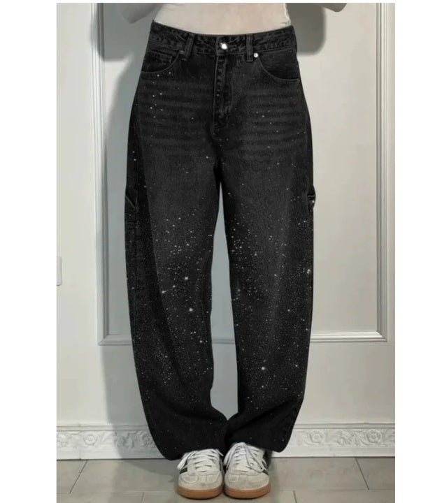 Abril | Pantalones Baggy Mujer Vaquero Brillantes Cintura Alta