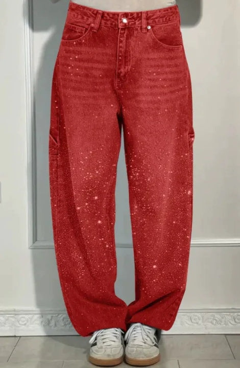 Abril | Pantalones Baggy Mujer Vaquero Brillantes Cintura Alta