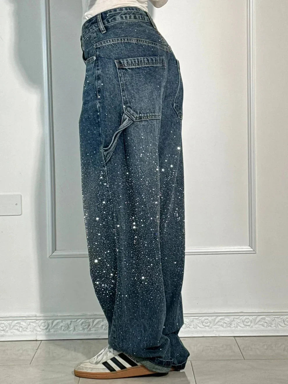 Abril | Pantalones Baggy Mujer Vaquero Brillantes Cintura Alta