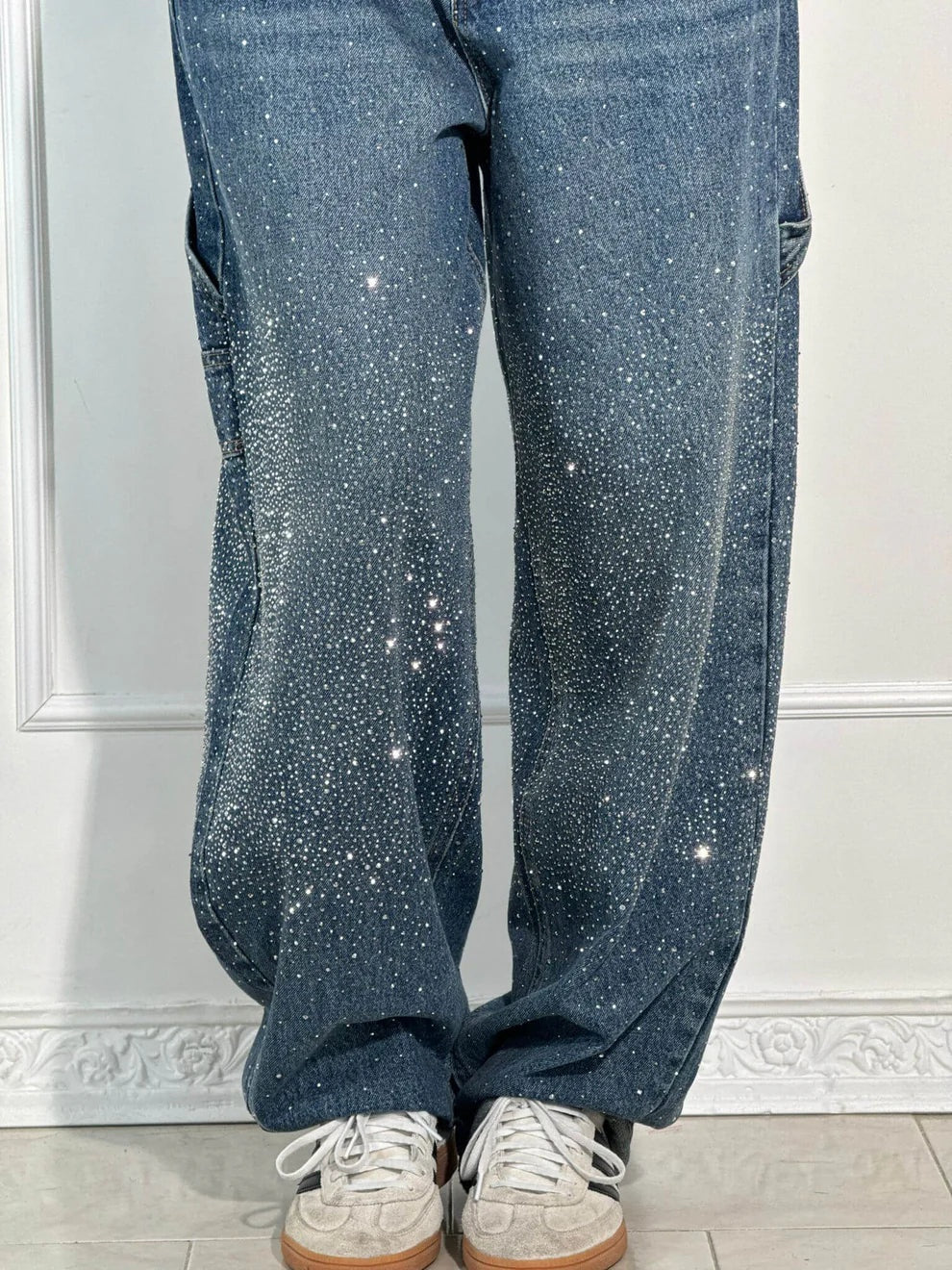Abril | Pantalones Baggy Mujer Vaquero Brillantes Cintura Alta
