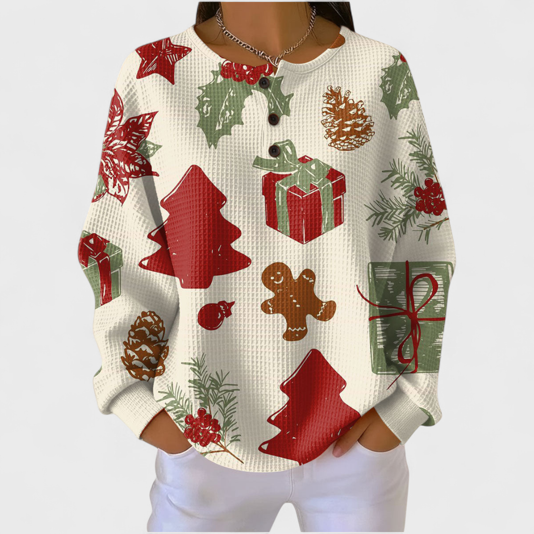 Abril | Sudadera Sin Capucha Mujer Estampado Navideño Manga Larga