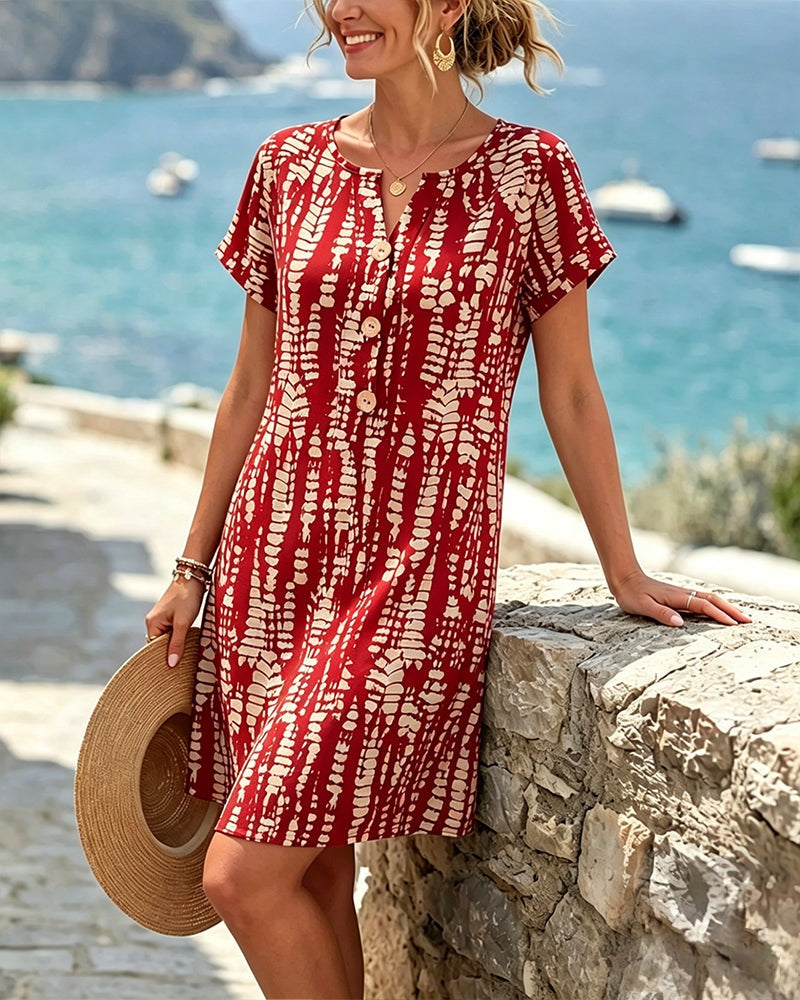Abril | Vestido Corto Estampado Mujer Escote V Botones