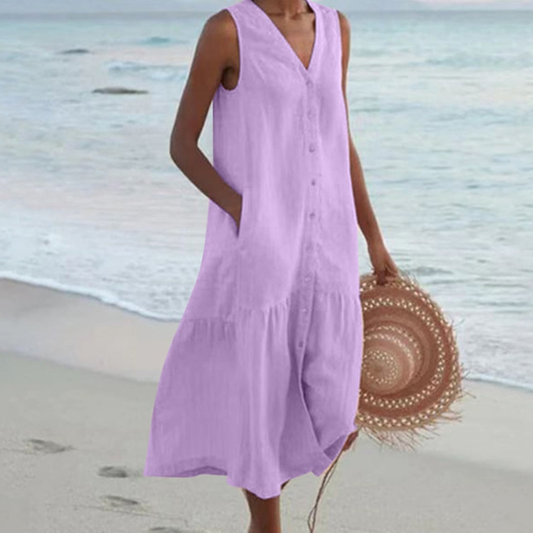 Abril | Vestido Midi Camisero Sin Mangas Mujer Botones Escote V