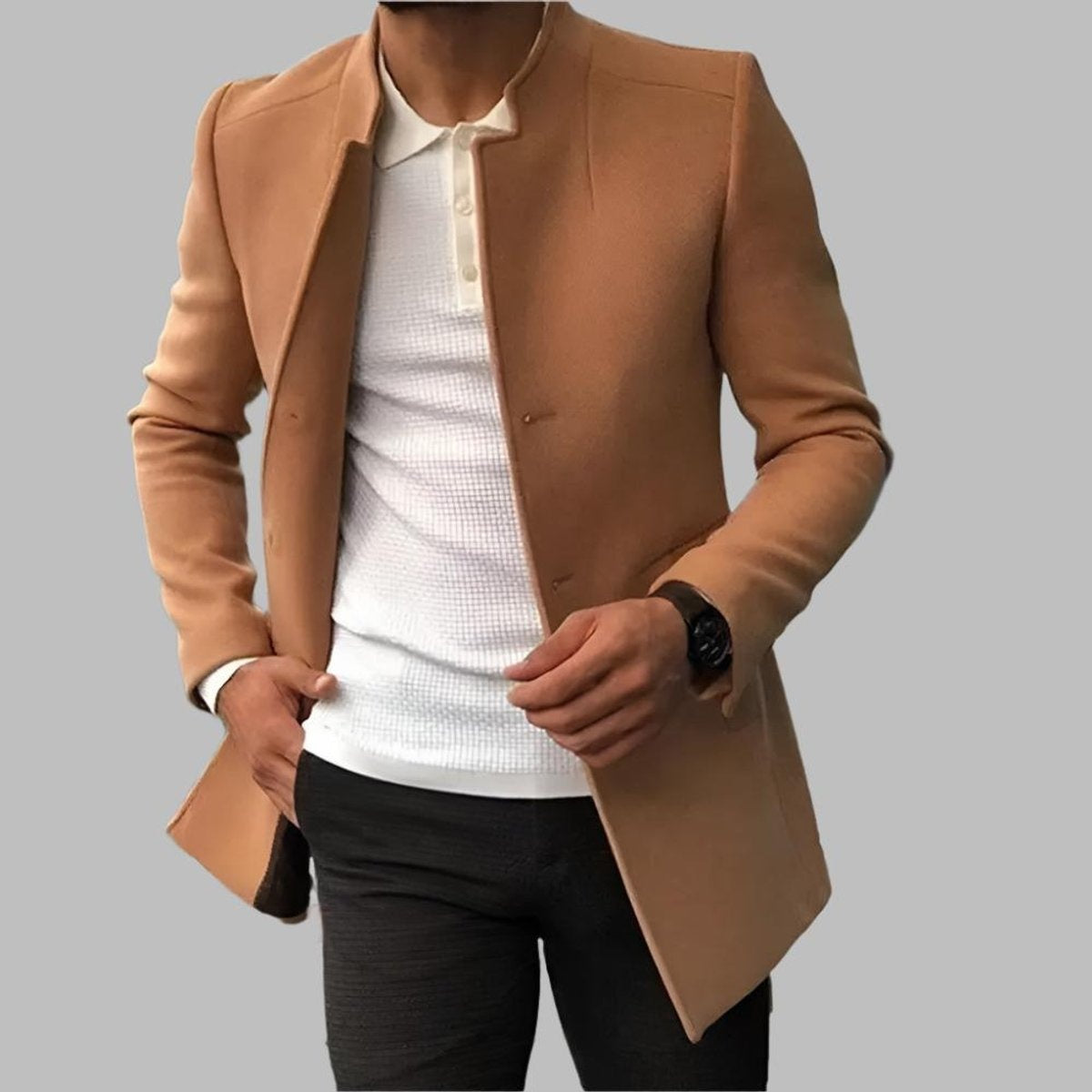 Adrián | Abrigo de Lana Slim Fit Hombre Cuello Mao