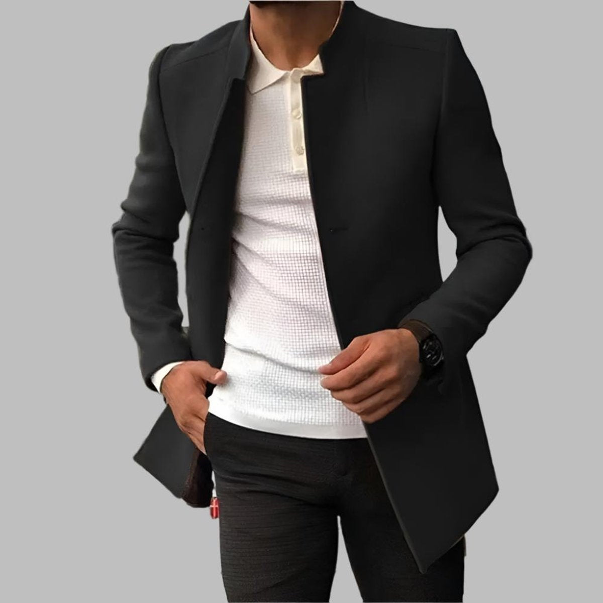 Adrián | Abrigo de Lana Slim Fit Hombre Cuello Mao