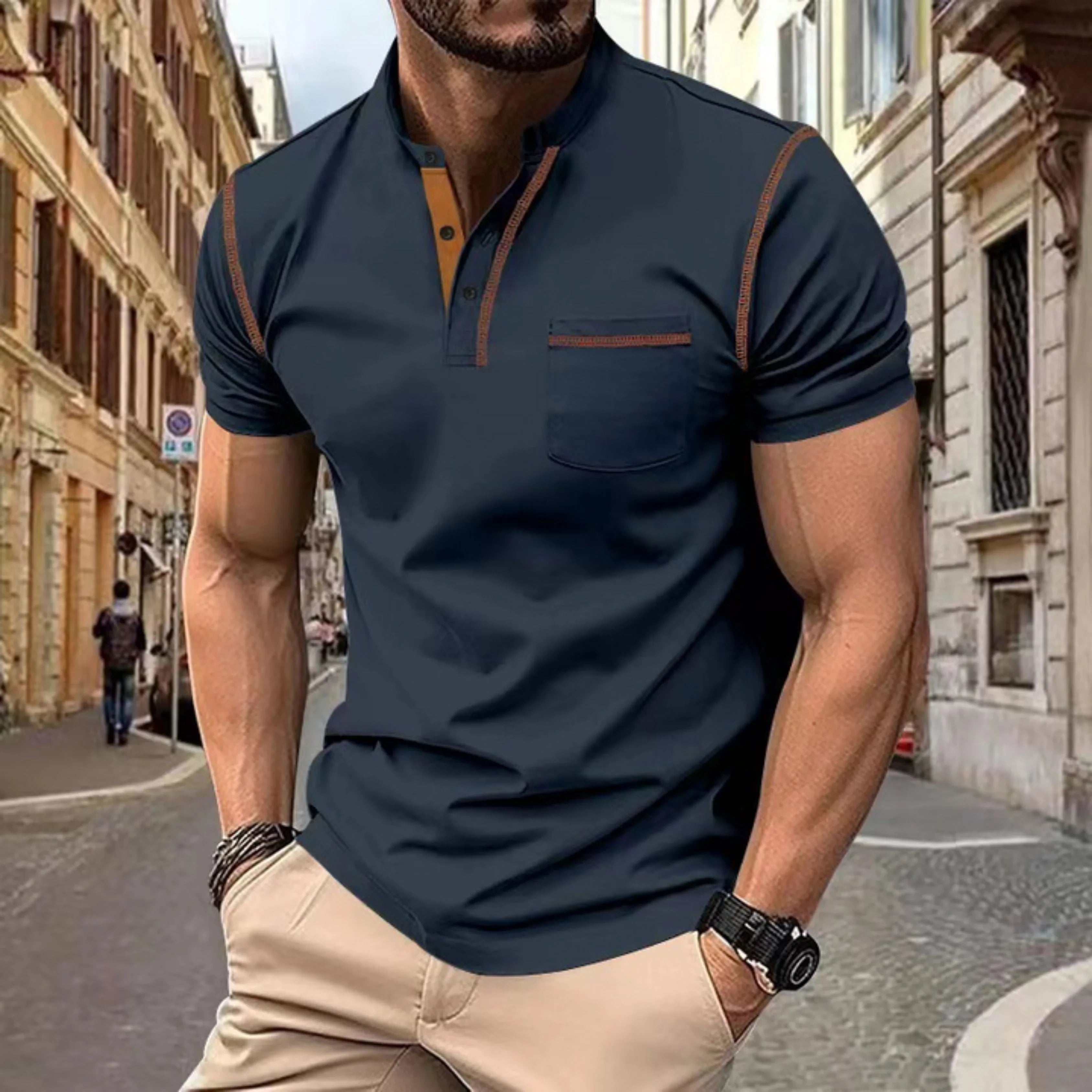 Adrián | Polo de Manga Corta con Detalles Contraste Hombre