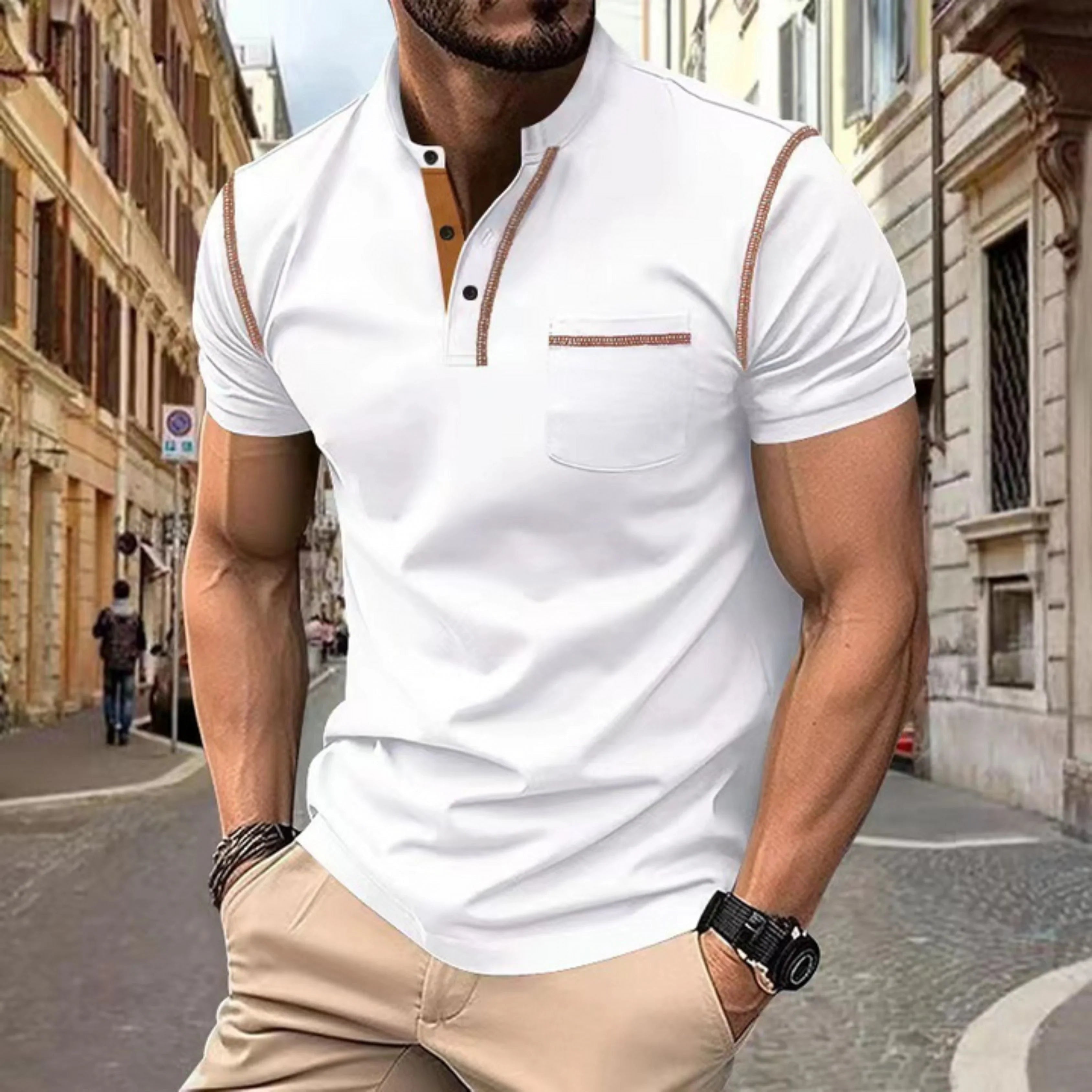 Adrián | Polo de Manga Corta con Detalles Contraste Hombre